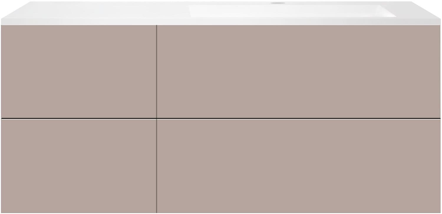 SOUS MEUBLE COFFEE 4 TIROIRS 140 MAT BASALTGRIJS+LAVABO DROITE EN MARBRE SYNTHETIQUE BLANC