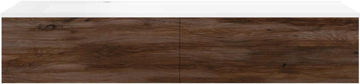SOUS MEUBLE COFFEE 2 TIROIRS 160 NOYER DECOR VELOURS+LAVABO GAUCHE BLANC MAT
