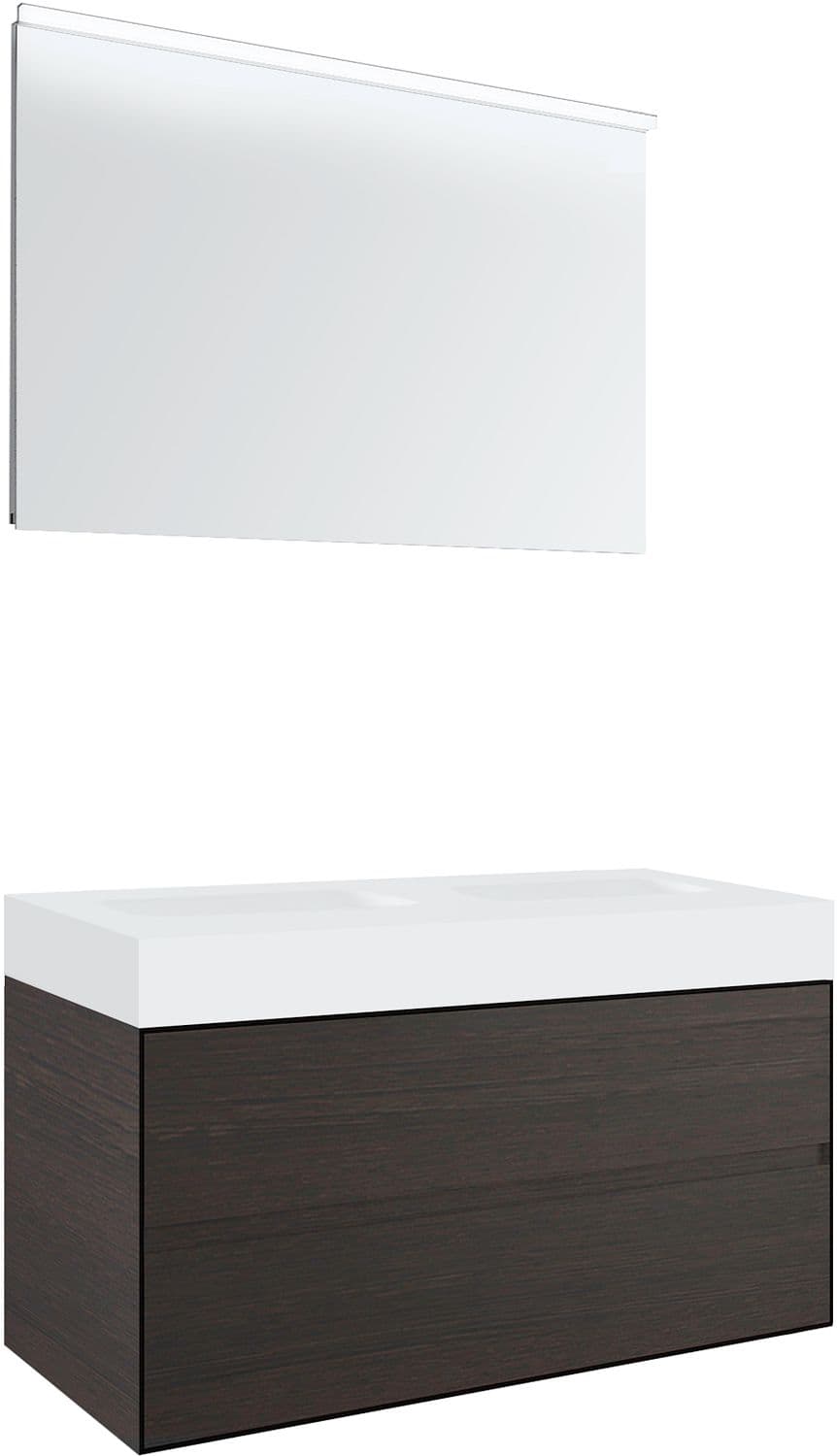 MEUBLE 2 TIROIRS POUR TABLET PURO 2 LAVABOS TENSO 120CM WENGE AVEC MIROIR