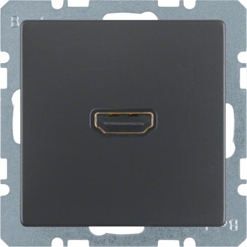 Prise Hdmi avec fiche de connexion 90° Berker Q.1 / Q.3 Anthracite, Velours