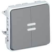 Plexo poussoir double lumineux 10A 250V composable Gris