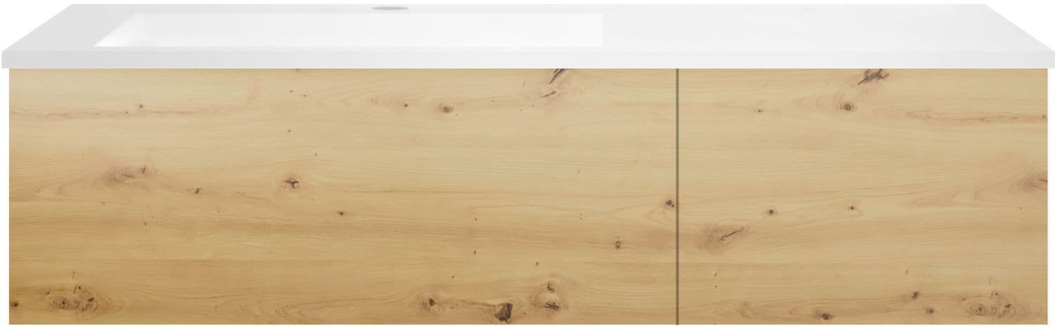 SOUS MEUBLE COFFEE 2 TIROIRS 120 CHENE URBAN+LAVABO GAUCHE EN MARBRE SYNTHETIQUE BLANC MAT