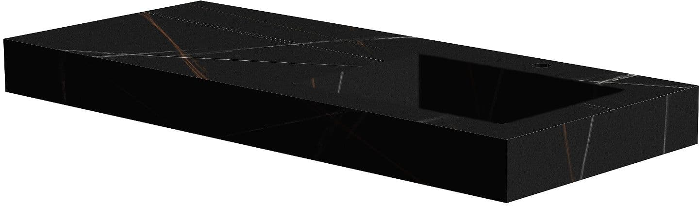 TABLET MARBRE CERAMIQUE PURO LAVABO S DROITE L120 H10 1TROU ROBINET BAMBOO BLACK
