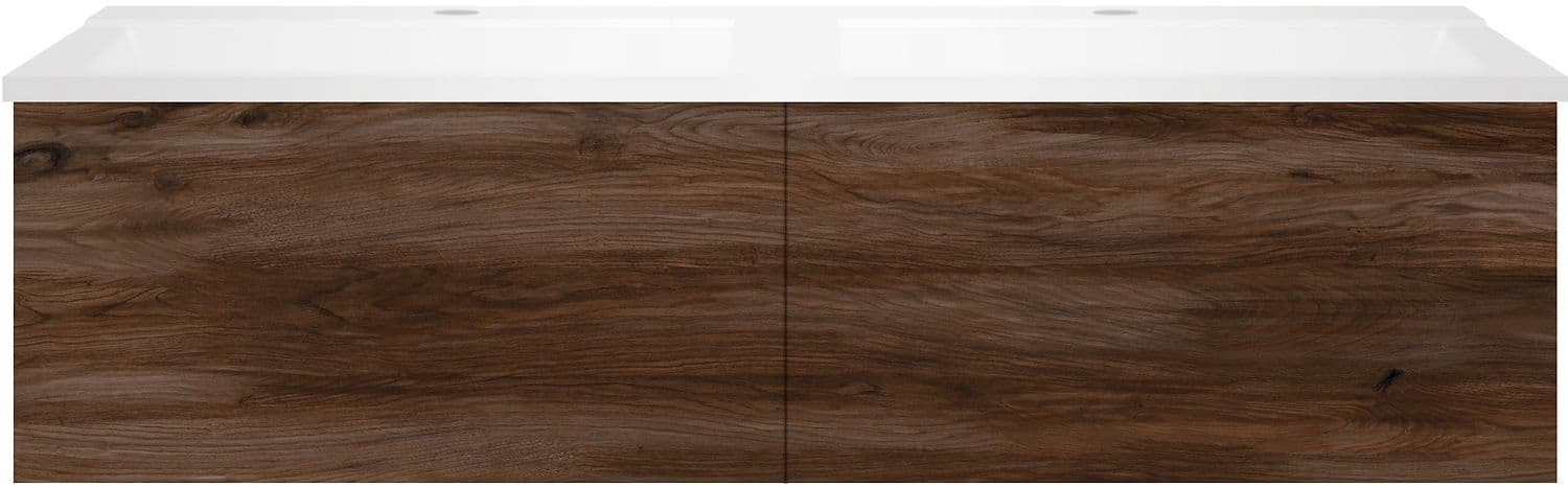 SOUS MEUBLE COFFEE 2 TIROIRS 120 DUO NOYER DECOR VELOURS +DOUBLE LAVABO BLANC MAT