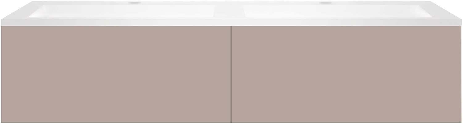 SOUS MEUBLE COFFEE 2 TIROIRS 140 DUO BASALTGRIJS +DOUBLE LAVABO EN MARBRE SYNTHETIQUE BLANC