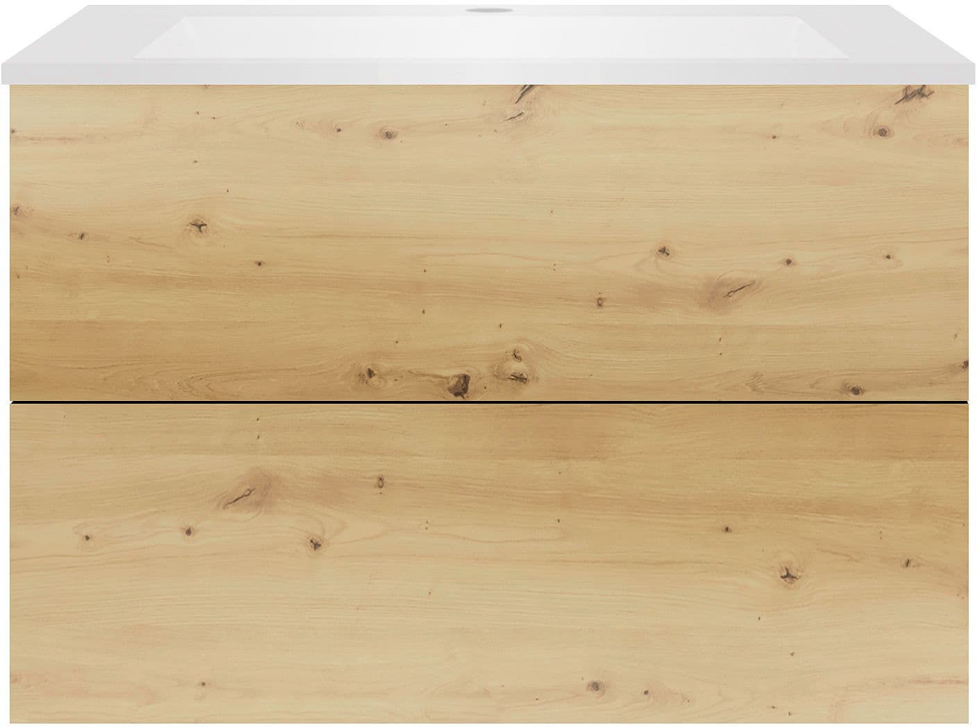 SOUS MEUBLE COFFEE 2 TIROIRS 90 CHENE URBAN+LAVABO EN MARBRE SYNTHETIQUE BLANC MAT
