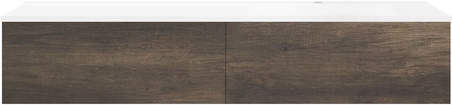 SOUS MEUBLE COFFEE 2 TIROIRS 160 CHATAIGNE+LAVABO DROITE BLANC MAT