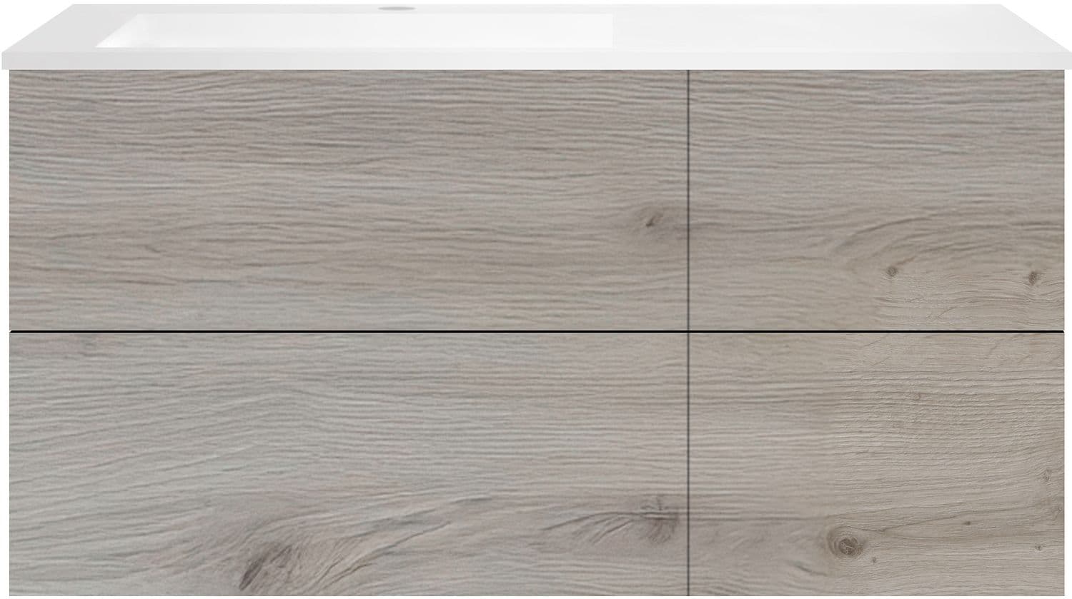 SOUS MEUBLE COFFEE 4 TIROIRS 120 CHENE ARGENT+LAVABO GAUCHE EN MARBRE SYNTHETIQUE BLANC