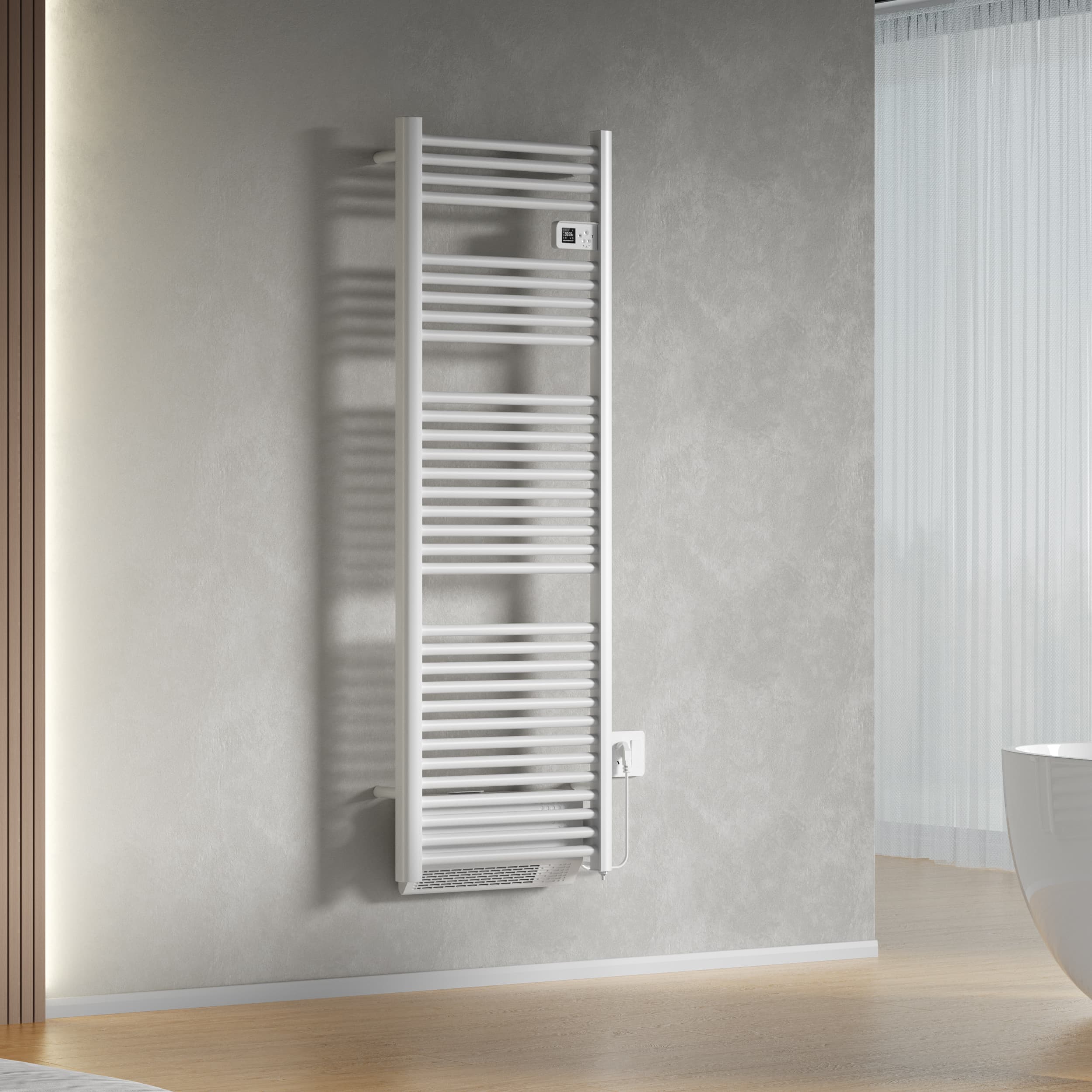 BELRAD SÈCHE-SERVIETTES ÉLECTRIQUE AVEC SOUFFLEUR – AVEC THERMOSTAT NUMÉRIQUE PROGRAMMABLE – SMART WIFI - 1850W – 1640X540X133 MM – BLANC BRILLANT