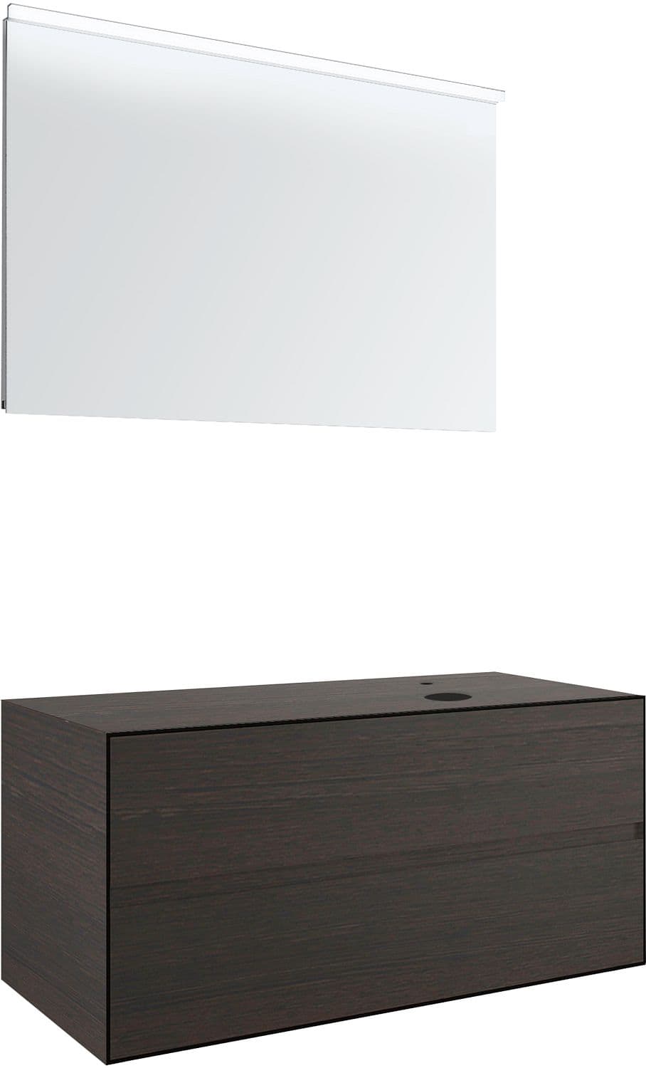 MEUBLE 2 TIROIRS+ TABLET POUR LAVABO A POSER DROITE TENSO 120CM TENSO +TROU ROBINET WENGE AVEC MIROIR