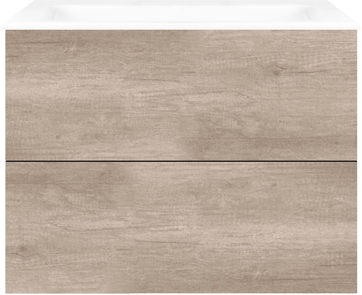 SOUS MEUBLE COFFEE 2 TIROIRS 80 CHENE DECOR FLANELLE +LAVABO PORCELAINE SANS TROU ROBINET BLANC