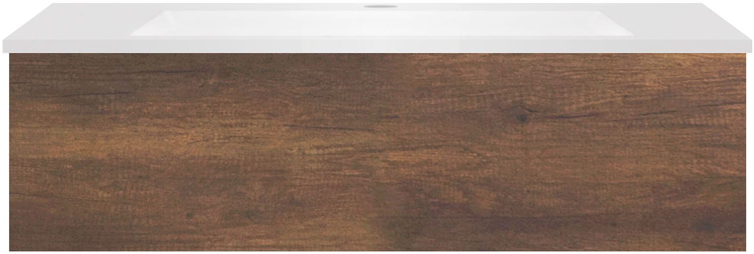 SOUS MEUBLE COFFEE 1 TIROIR 100 CHENE DECOR ROUILLE+LAVABO EN MARBRE SYNTHETIQUE BLANC MAT