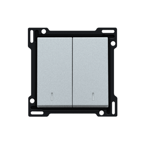 Set de finition avec voyant double pour interrupteur double allumage, interrupteur va-et-vient + bouton-poussoir N.O., interrupteur va-et-vient double ou bouton-poussoir double N.O. ou N.F., Silver