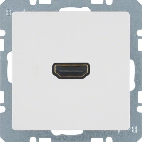 Prise Hdmi avec fiche de connexion 90° Berker Q.1 / Q.3 Blanc polaire, Velours