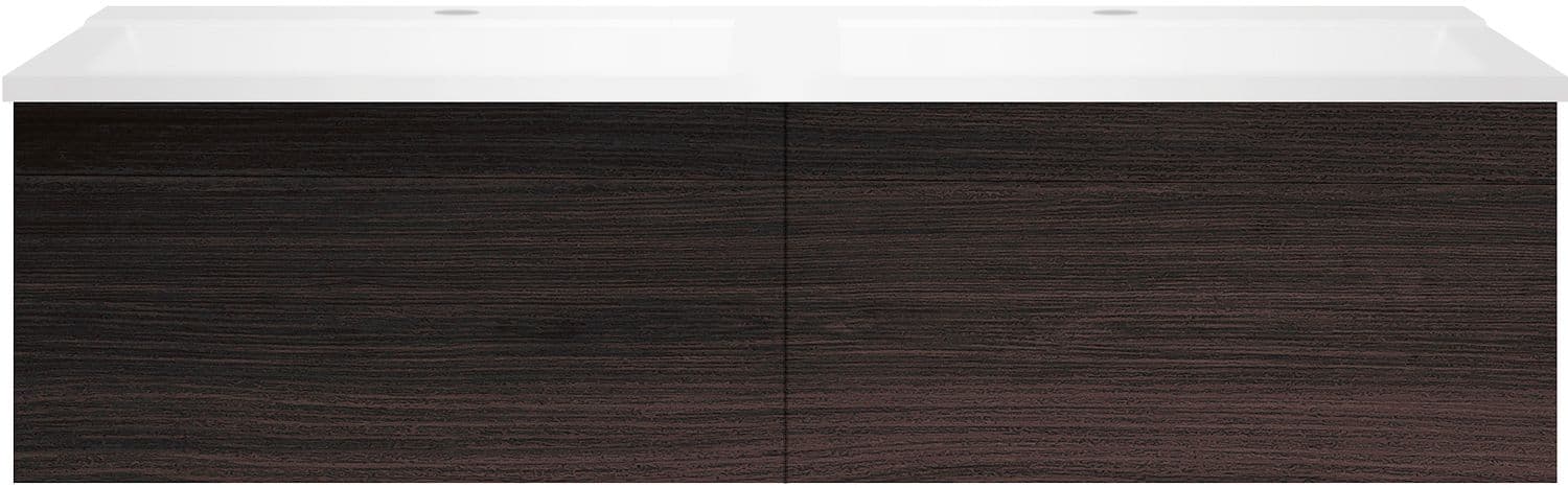 SOUS MEUBLE COFFEE 2 TIROIRS 120 DUO CHENE DECOR MOKKA +DOUBLE LAVABO BLANC