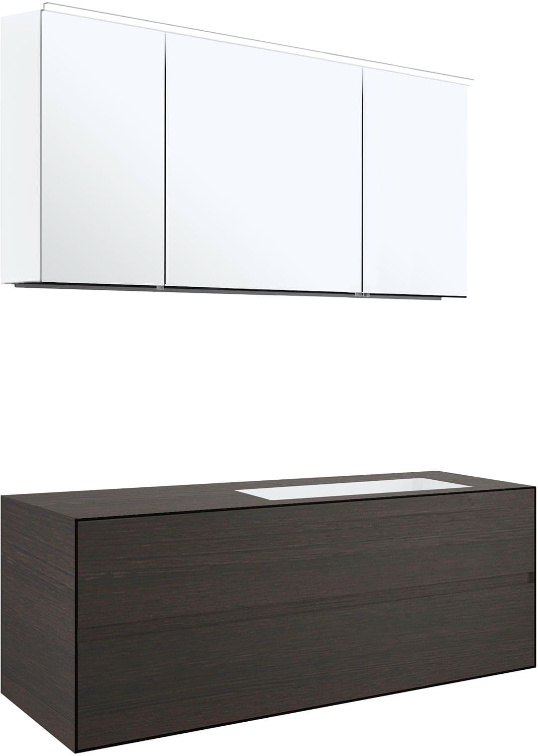 MEUBLE 2 TIROIRS+ LAVABO SOUS ENCASTRER DROITE TENSO 140CM SANS TROU ROBINET WENGE AVEC ARMOIRE TOILETTE
