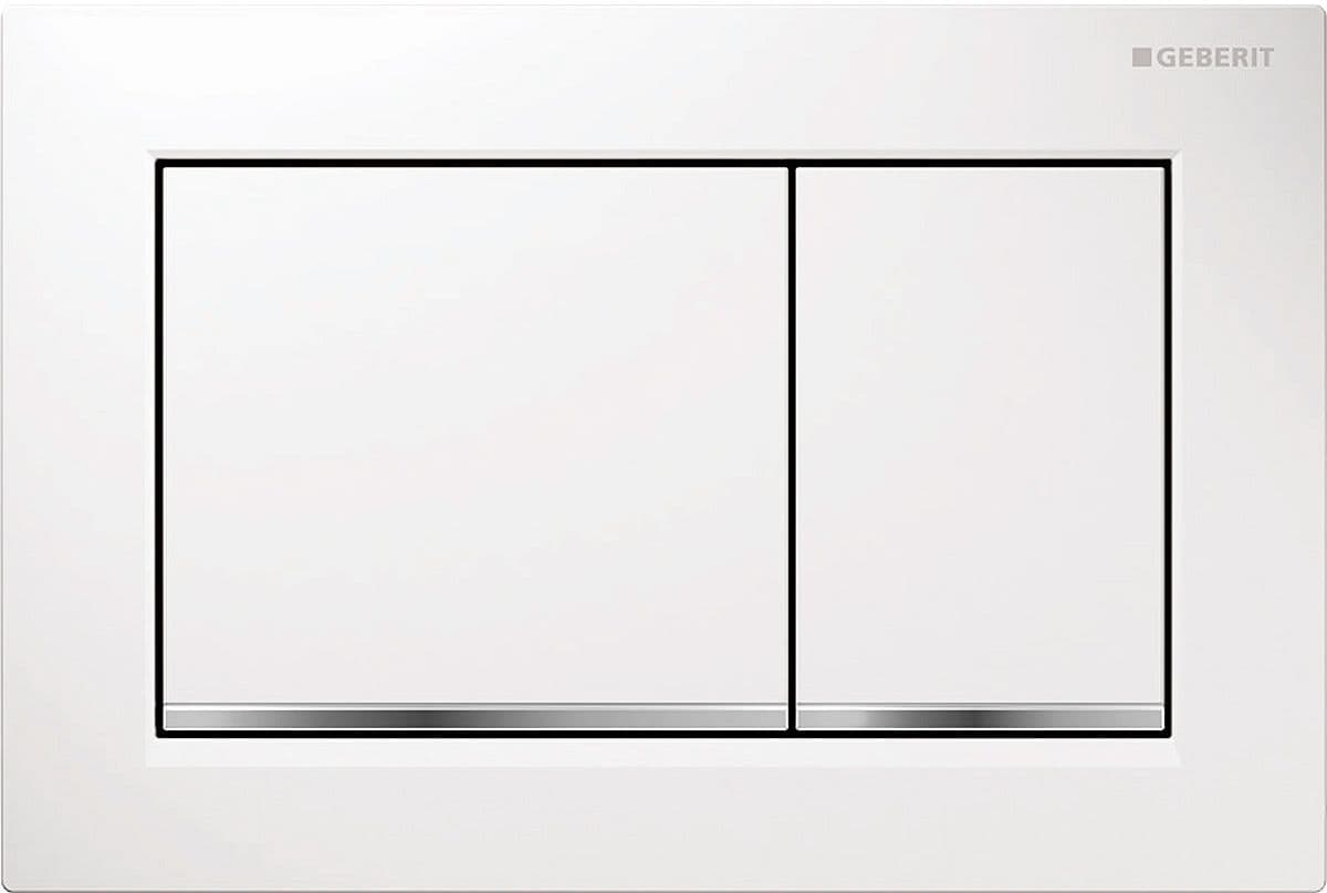 PLAQUE DE COMMANDE 2 TOUCHES OMEGA20 CARRE GEBERIT BLANC-CHROME