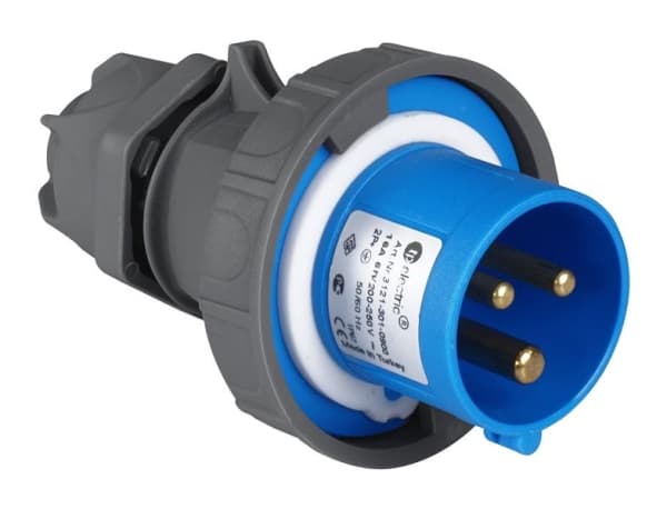 Fiche CEE mâle 3 x 16A 220 - 240Vac Bleu IP67 avec raccords à visser