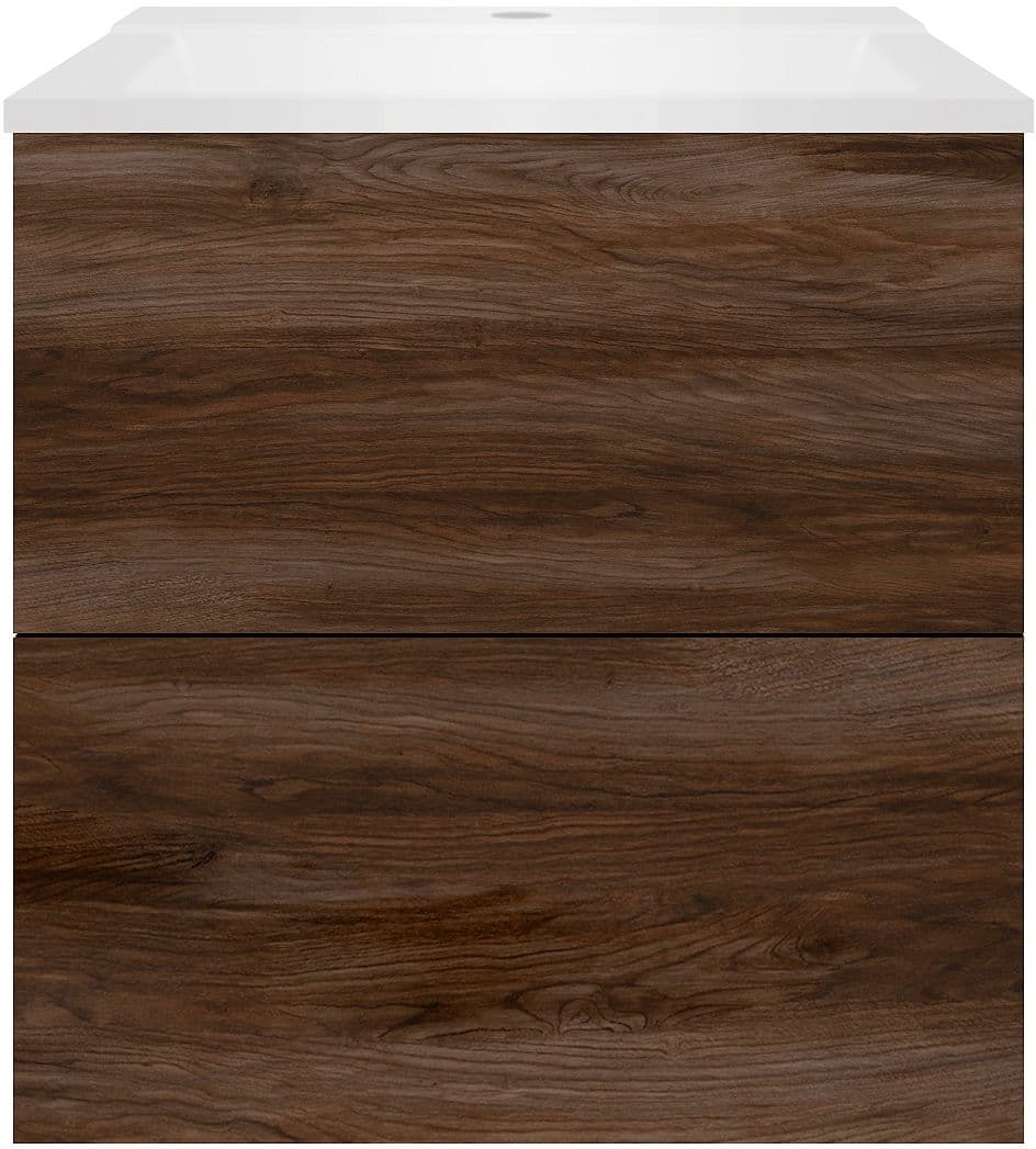 SOUS MEUBLE COFFEE 2 TIROIRS 60 NOYER DECOR VELOURS+LAVABO BLANC