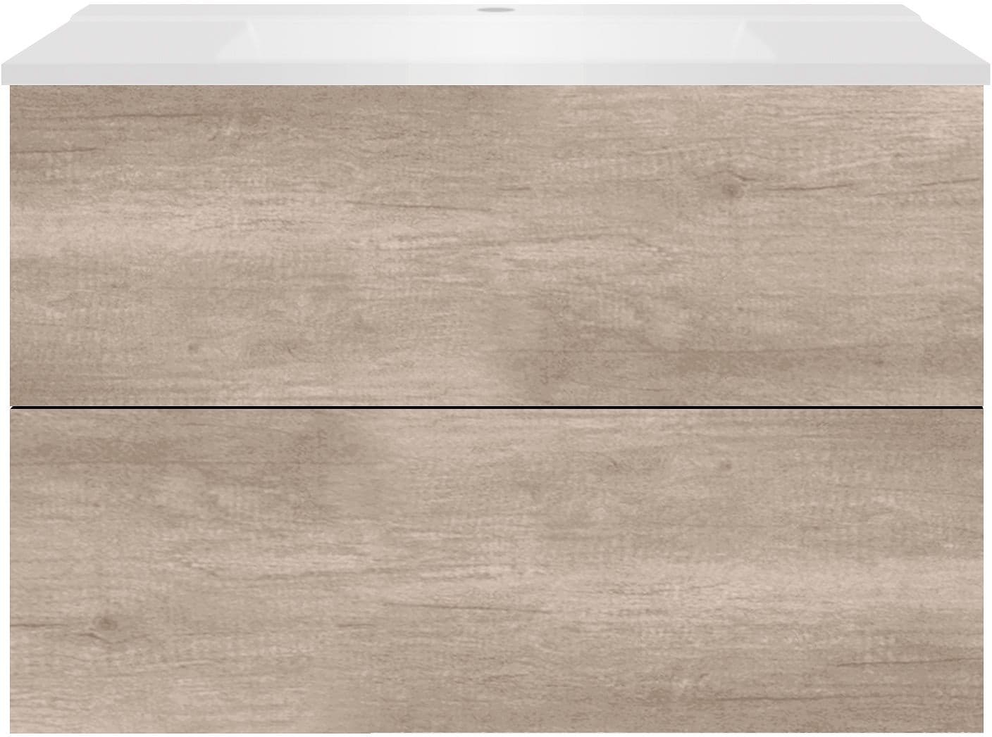SOUS MEUBLE COFFEE 2 TIROIRS 90 CHENE DECOR FLANELLE+LAVABO BLANC MAT