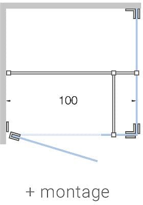 PORTE PIVOTANTE AVEC PAROI ANNEXE+PAROI LATERALE ANGLE CLOSE JUSQU'A 100CM H200CM SATIN-INOX MAT+ MONTAGE