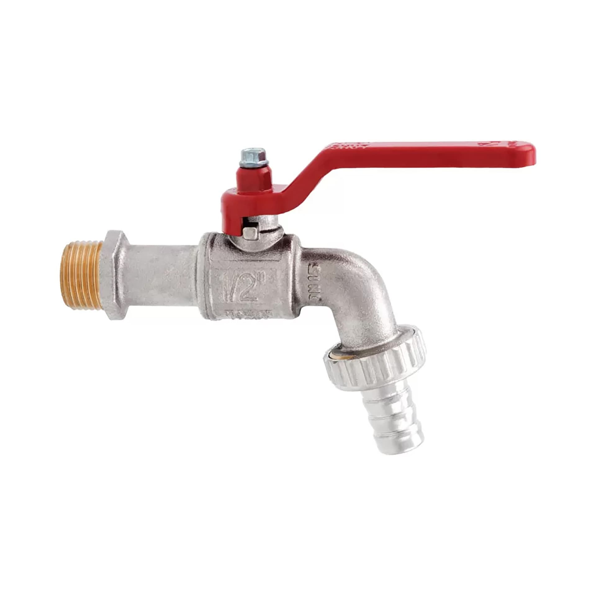 ROBINET DOUBLE SERVICE A BOULE CHROME MAT POIGNEE ROUGE 132 1/2