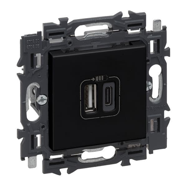 Valena prise Usb double type A + C appareil complet Noir à griffes
