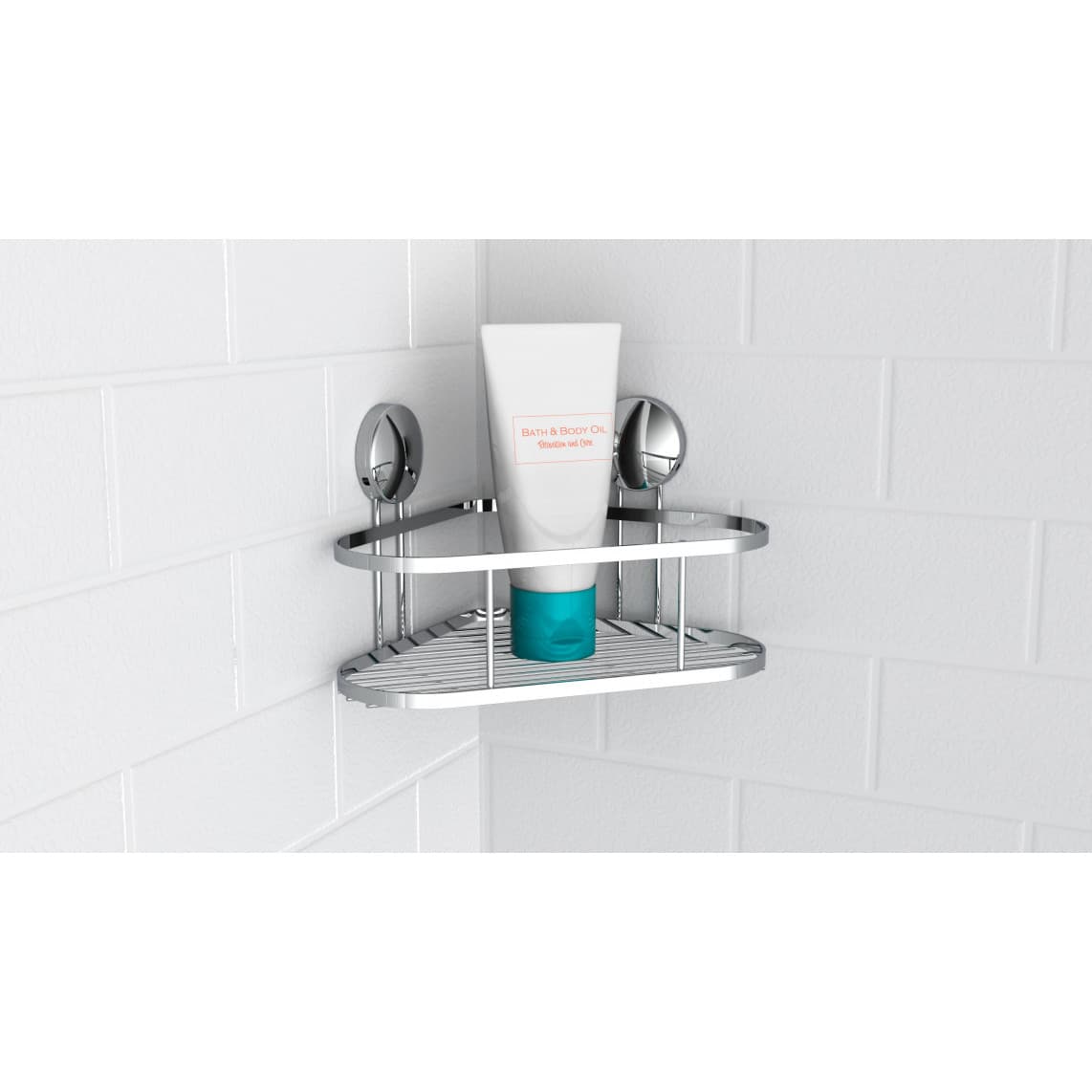 BA0200 Tablette de douche, chromé, carré, à coller ou vis