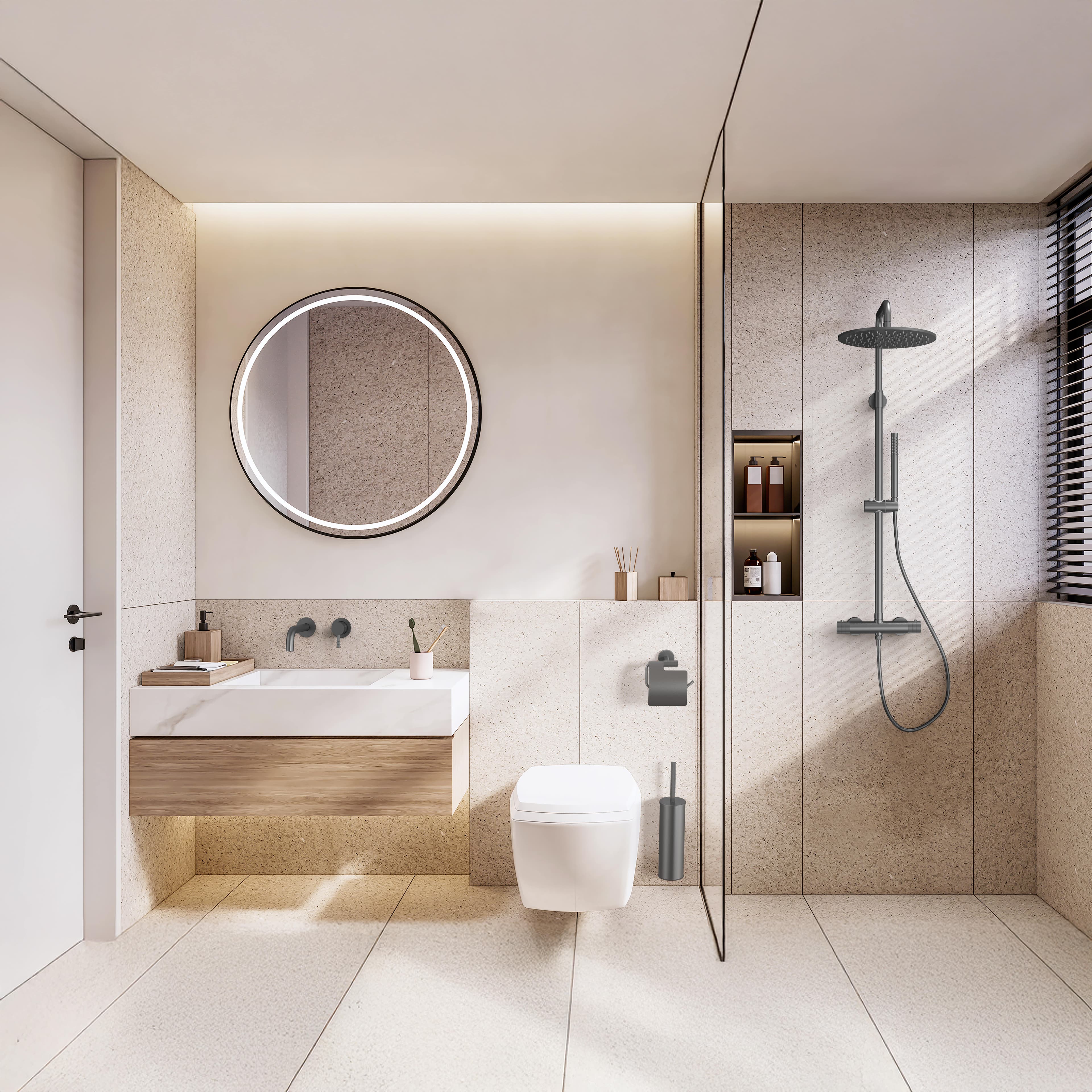 STRIA ÉLÉMENT DE FINITION MITIGEUR LAVABO – DÉMARRAGE À FROID – ENCASTRÉ – POIGNÉE AVEC STRUCTURE STRIÉE RAFFINÉE – SANS BONDE – GUNMETAL (PVD)