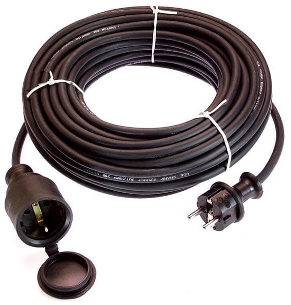 Rallonge secteur 10m - 2 pôles + T mâle / 2 pôles + T femelle - 3G2.5mm² - Noir - H07RN-F