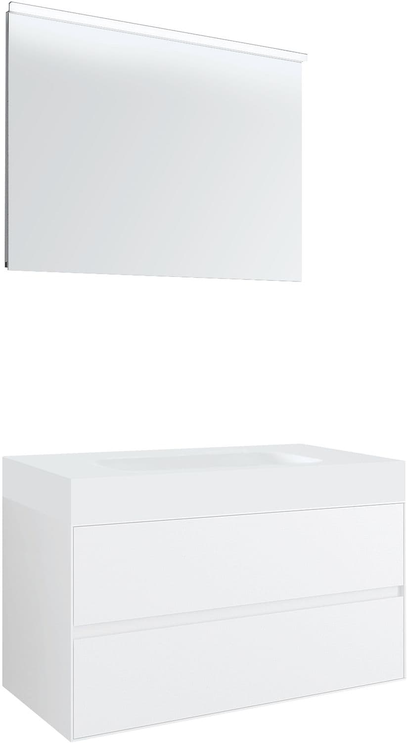 MEUBLE 2 TIROIRS POUR TABLET PURO LAVABO CENTRAL TENSO 90CM BLANC AVEC MIROIR