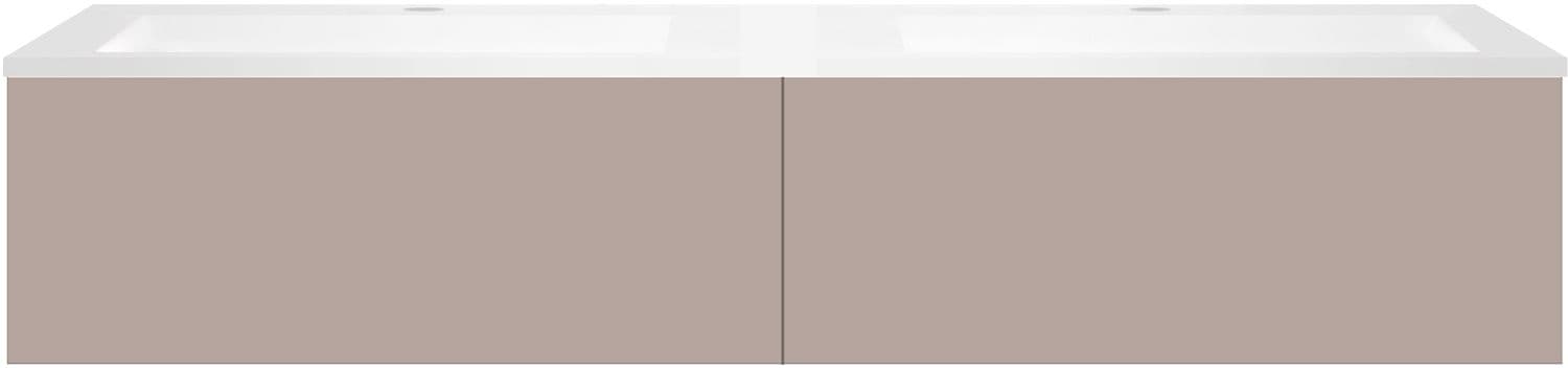 SOUS MEUBLE COFFEE 2 TIROIRS 160 DUO BASALTGRIJS +DOUBLE LAVABO EN MARBRE SYNTHETIQUE BLANC