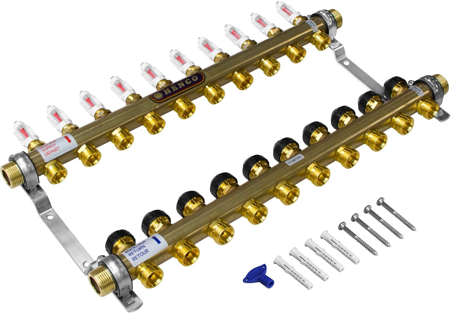 COLLECTEUR HENCO CHAUFFAGE SOL 4/4"M-10X3/4"EK AVEC DEBITMETRE