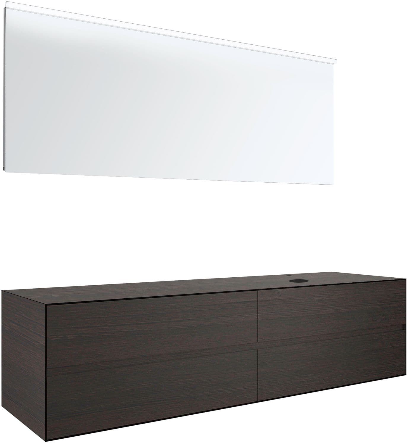 MEUBLE 4 TIROIRS+ TABLET POUR LAVABO A POSER DROITE TENSO 180CM +TROU ROBINET WENGE AVEC MIROIR