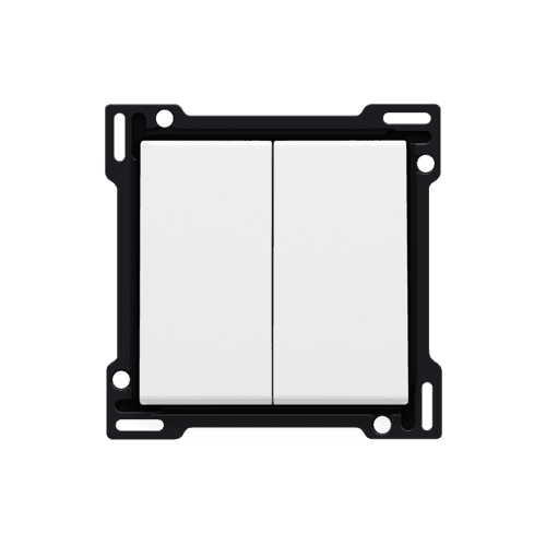 Set de finition pour interrupteur double allumage, interrupteur va-et-vient + bouton-poussoir N.O., interrupteur va-et-vient double ou bouton-poussoir double N.O. ou N.F., couleur white coated
