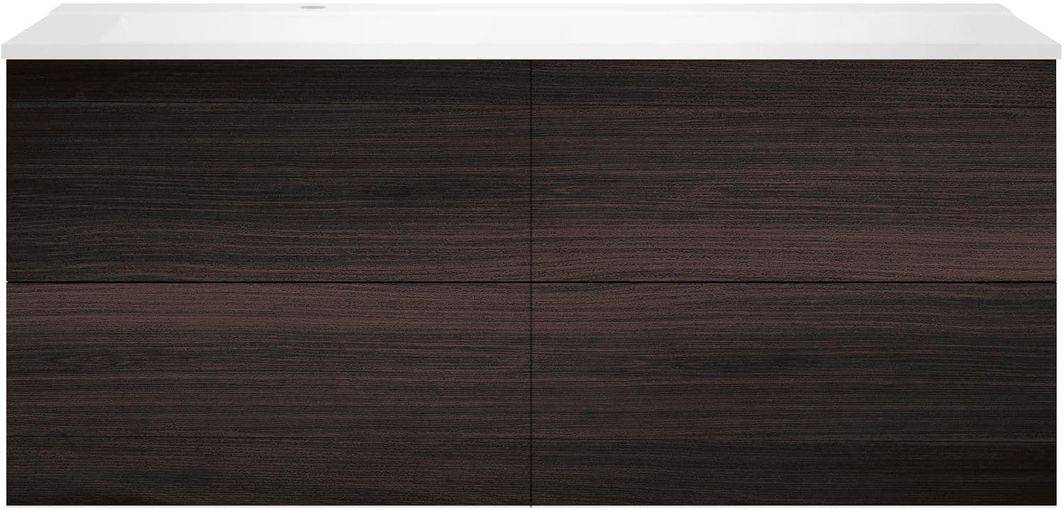 SOUS MEUBLE COFFEE 4 TIROIRS 140 CHENE DECOR MOKKA+LAVABO GAUCHE BLANC