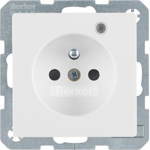 Prise de courant avec Led de contrôle Berker Q.1 / Q.3 Blanc polaire, Velours