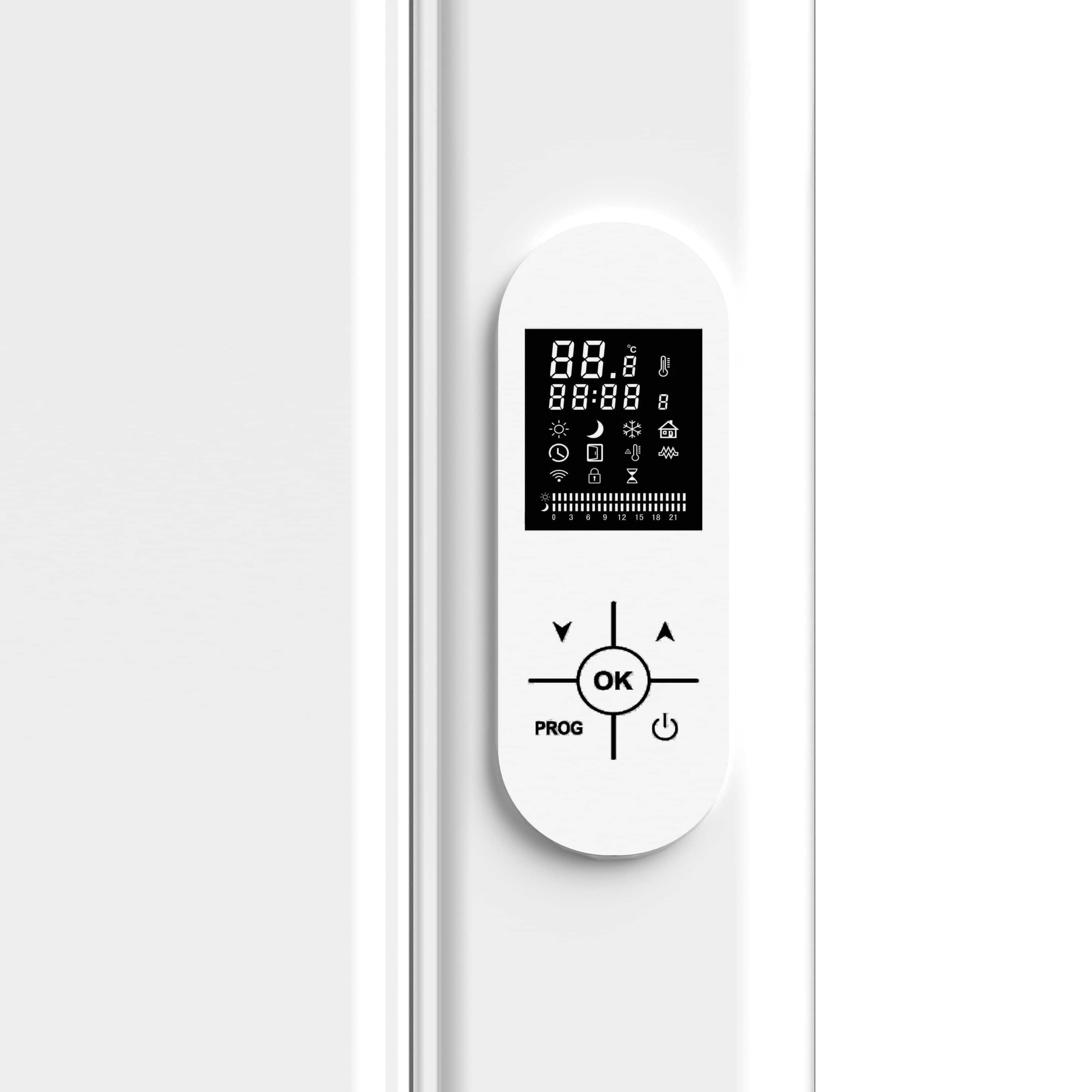 BELRAD RADIATEUR ÉLECTRIQUE – AVEC THERMOSTAT NUMÉRIQUE PROGRAMMABLE – SMART WIFI – 2000W – 1600X608X90 MM – BLANC BRILLANT