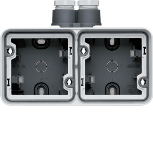 Boîte double horizontale Cubyko, Grise, 1 x entrée double + 2 x Pe - M20