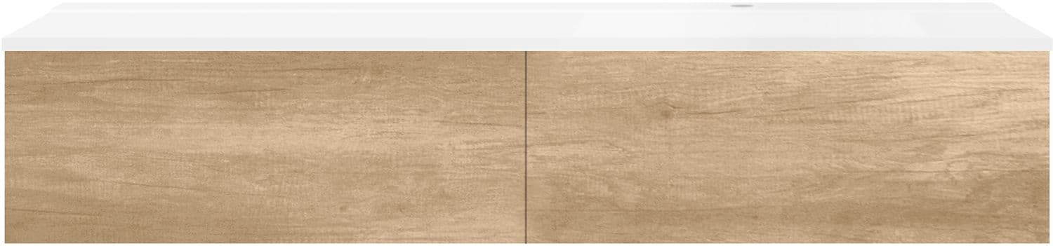 SOUS MEUBLE COFFEE 2 TIROIRS 160 CHENE DECOR CACHMIRE+LAVABO DROITE BLANC MAT