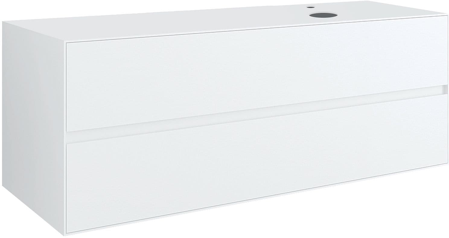SOUS MEUBLE 2 TIROIRS+ TABLET POUR LAVABO A POSER DROITE TENSO 140CM +TROU ROBINET BLANC