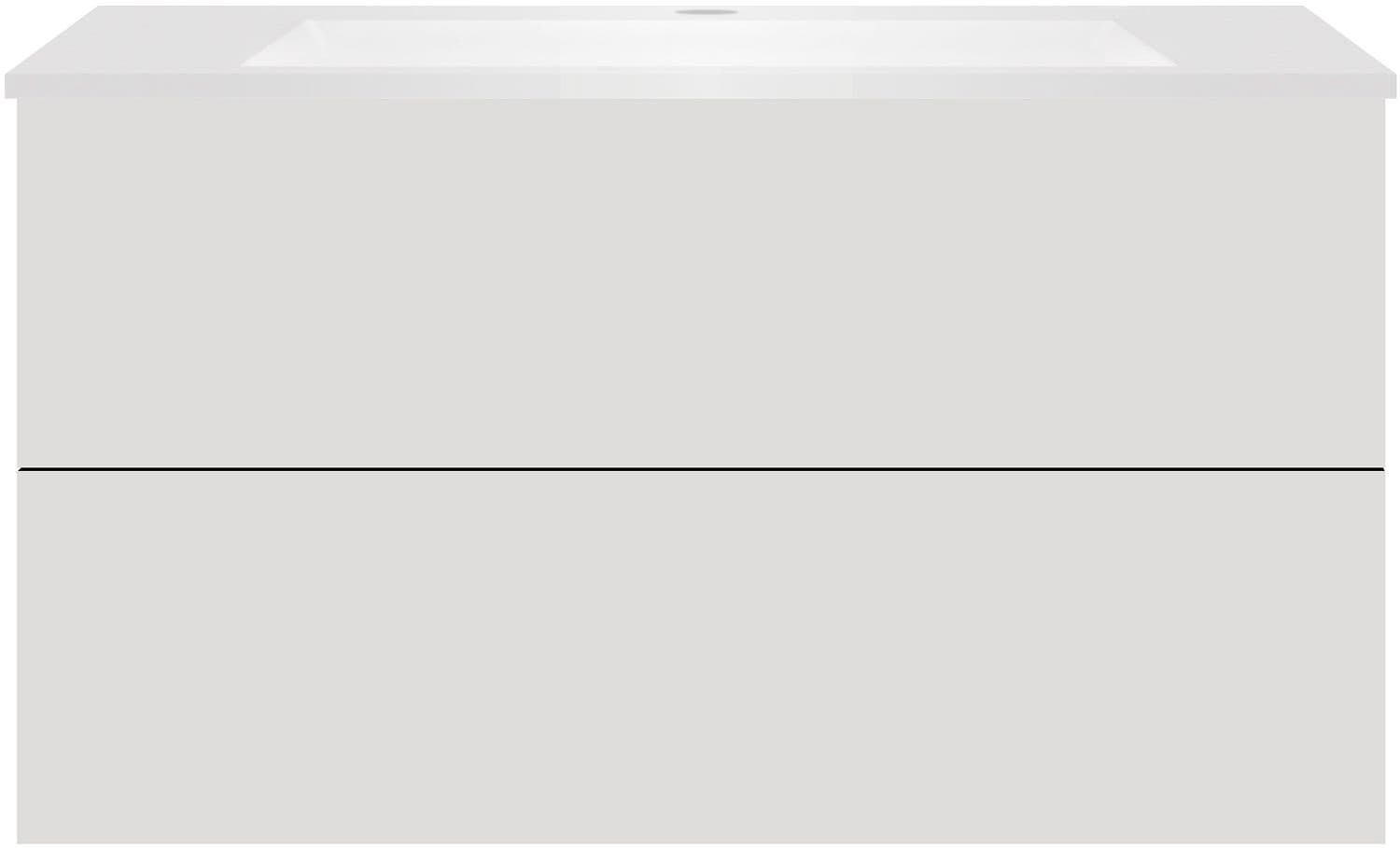 SOUS MEUBLE COFFEE 2 TIROIRS 100 GRIS VELOURS MAT+LAVABO EN MARBRE SYNTHETIQUE BLANC