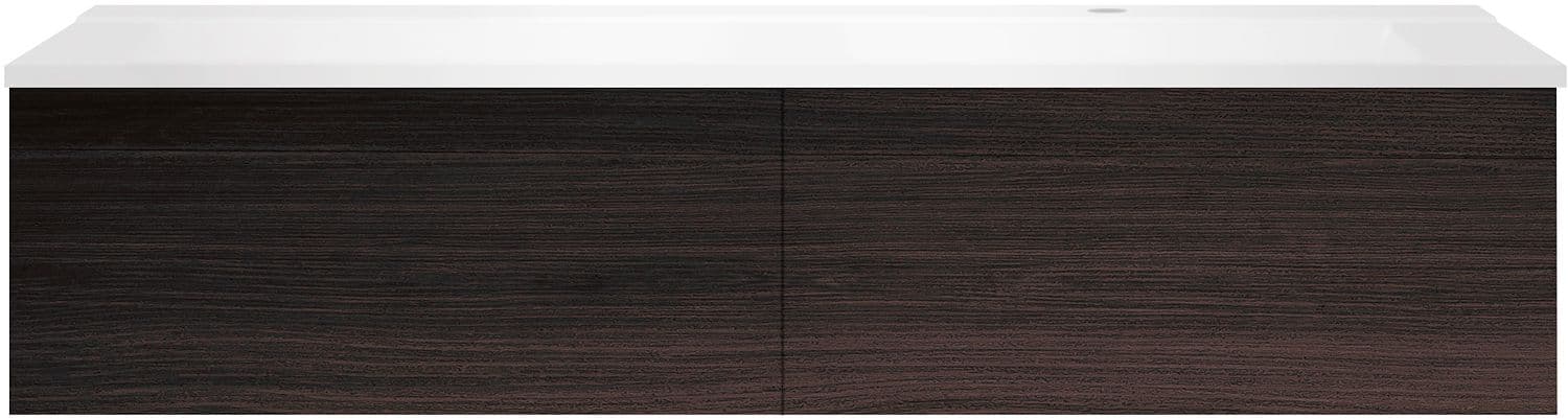 SOUS MEUBLE COFFEE 2 TIROIRS 140 CHENE DECOR MOKKA+LAVABO DROITE BLANC