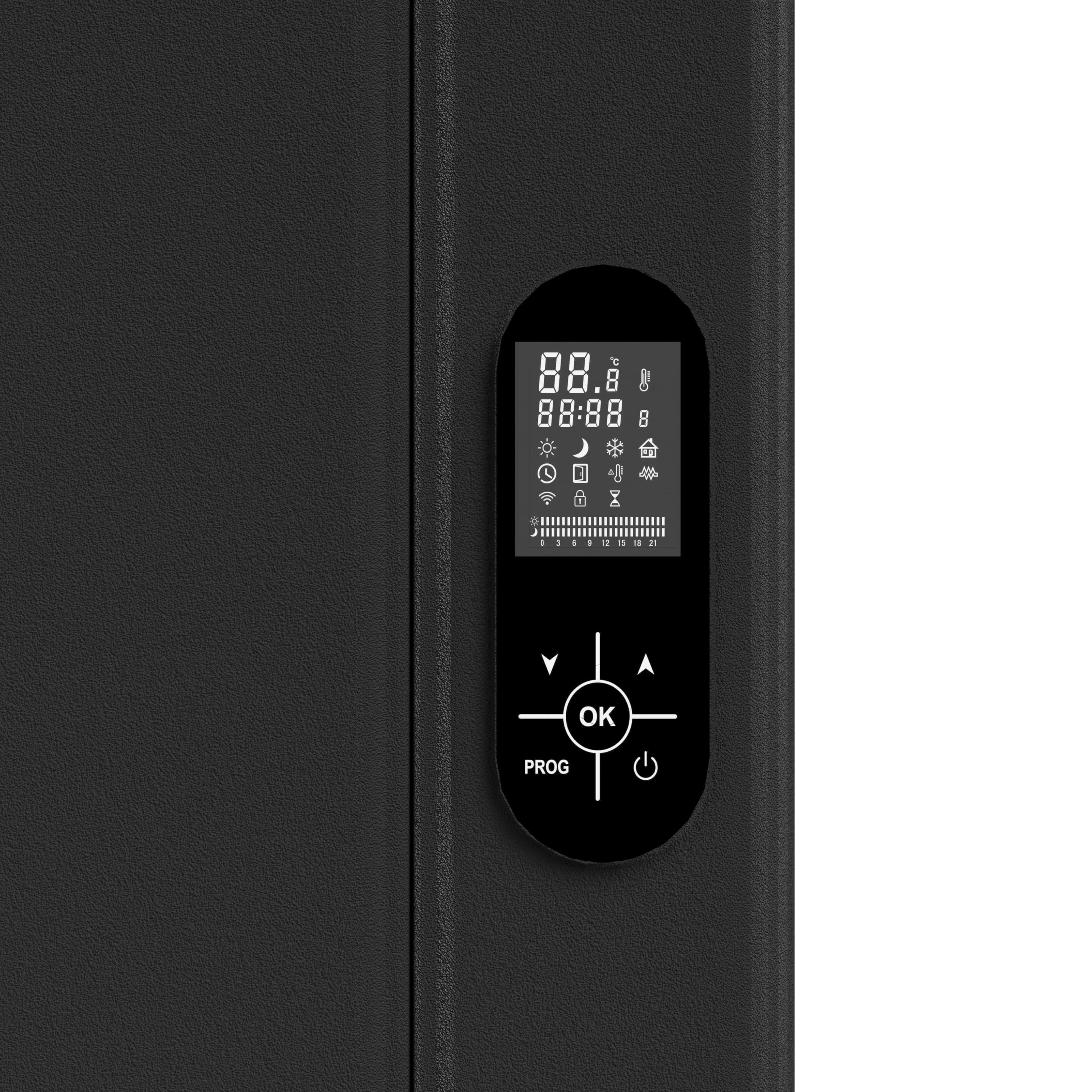BELRAD RADIATEUR ÉLECTRIQUE – AVEC THERMOSTAT NUMÉRIQUE PROGRAMMABLE – SMART WIFI – 2000W – 1600X608X90 MM – NOIR MAT