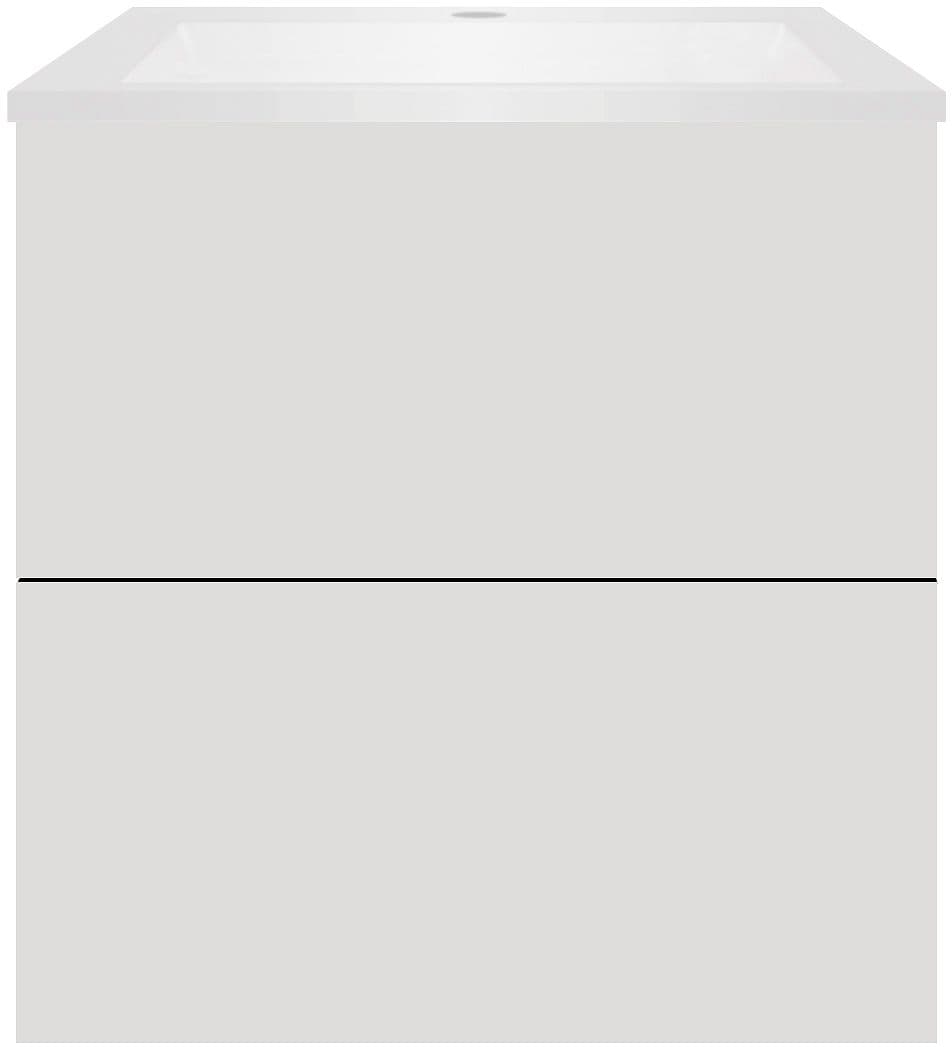 SOUS MEUBLE COFFEE 2 TIROIRS 60 GRIS VELOURS MAT+LAVABO EN MARBRE SYNTHETIQUE BLANC MAT