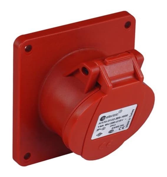 Prise CEE femelle semi-encastrée inclinée 4 x 32A 380 - 415Vac Rouge IP44 avec raccords à visser