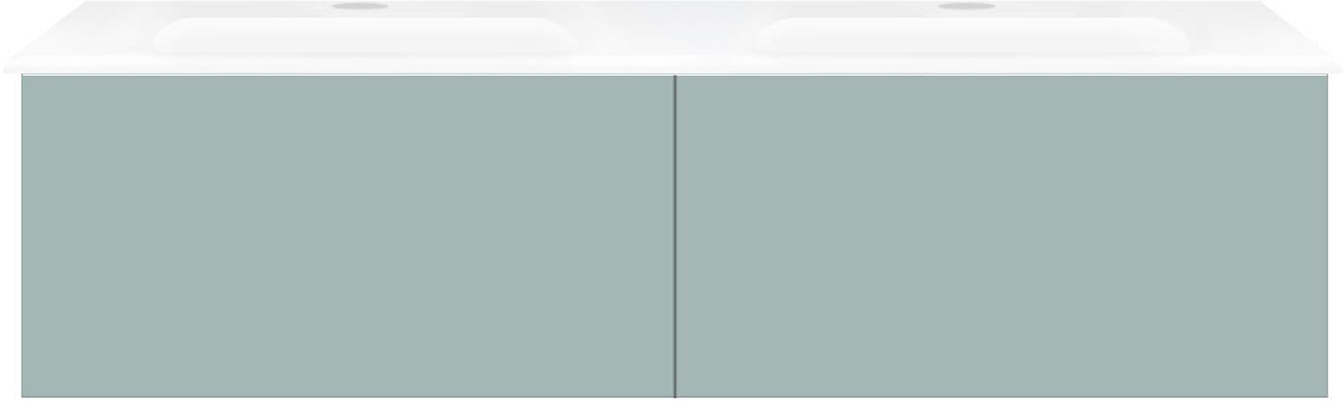 SOUS MEUBLE COFFEE 2 TIROIRS 120 DUO BLEU AZUR DOUX MAT +DOUBLE LAVABO PORCELAINE BLANC