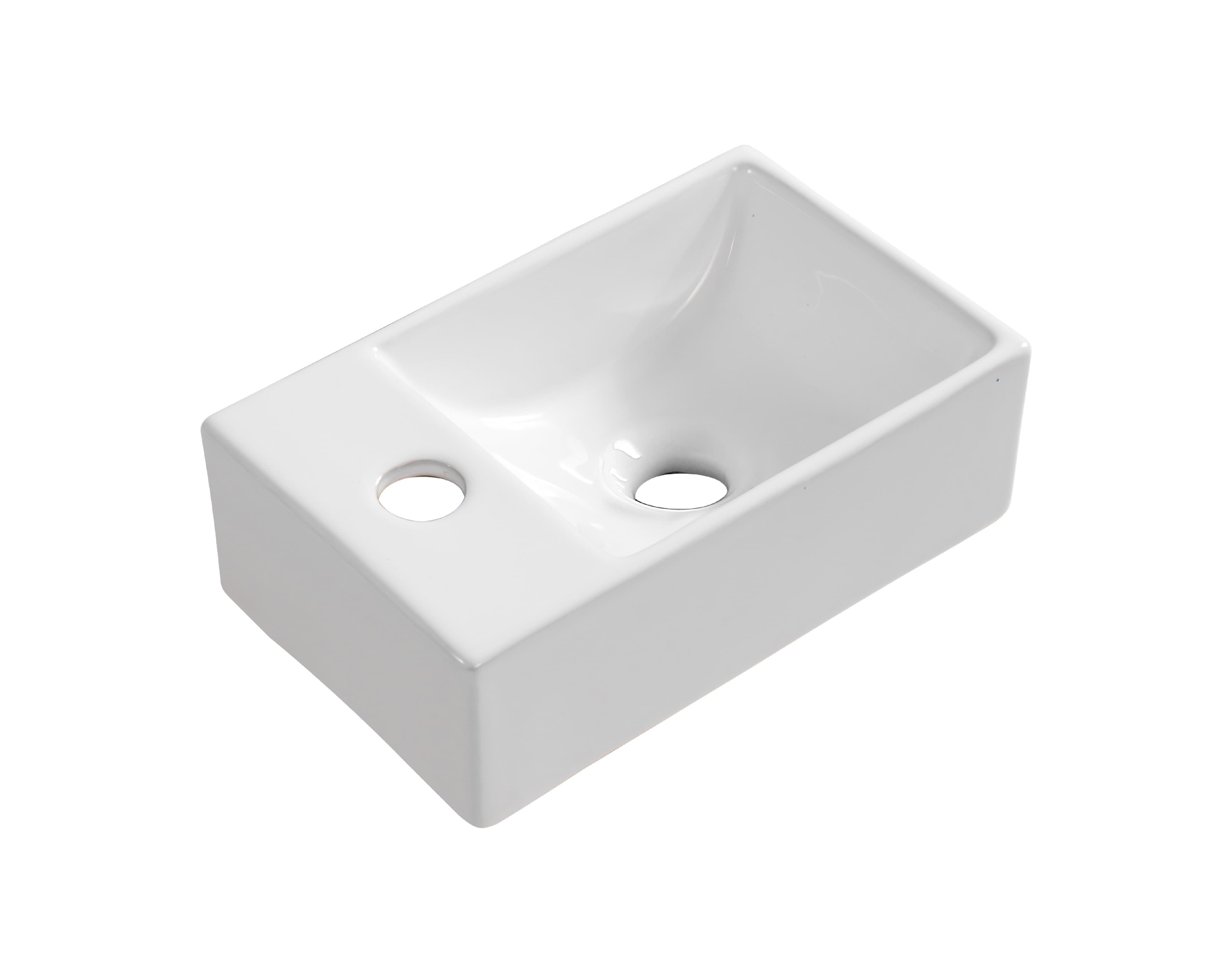 ALONI LAVE-MAINS – SANS TROP-PLEIN – TROU DE ROBINET À GAUCHE – CÉRAMIQUE – 30,5X11X19CM – BLANC BRILLANT