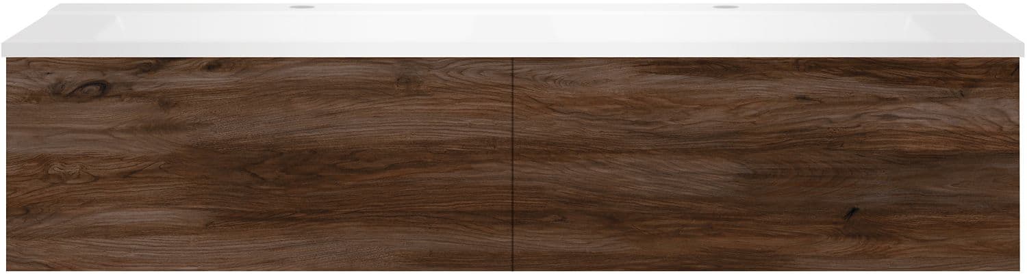 SOUS MEUBLE COFFEE 2 TIROIRS 140 DUO NOYER DECOR VELOURS +DOUBLE LAVABO BLANC