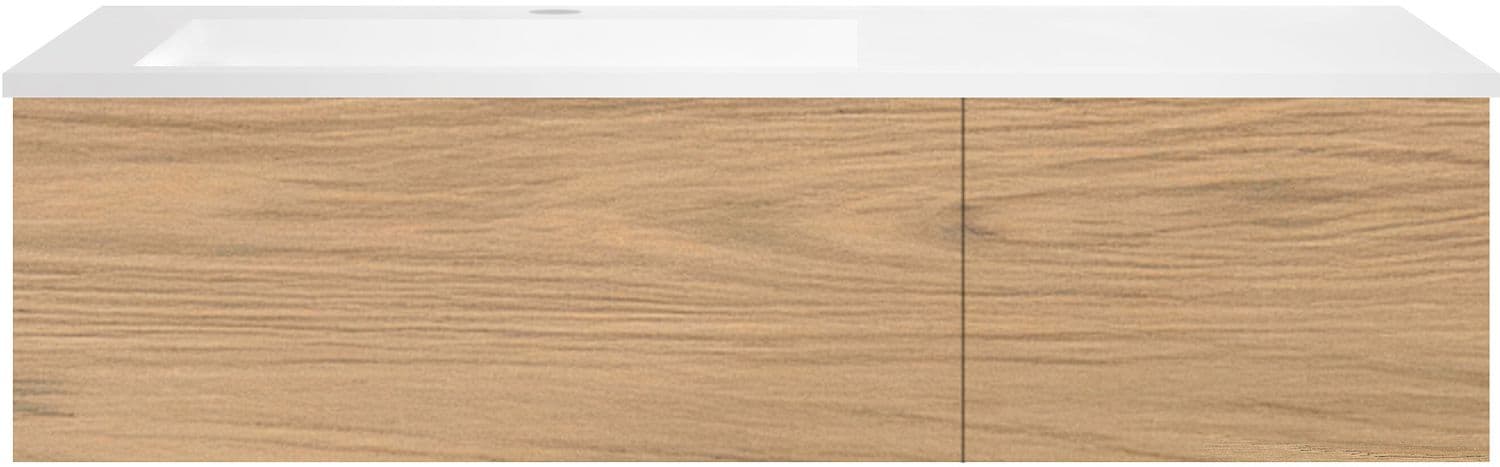 SOUS MEUBLE COFFEE 2 TIROIRS 120 CHENE CLASSIQUE +LAVABO GAUCHE EN MARBRE SYNTHETIQUE BLANC